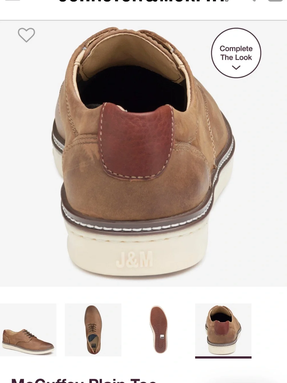 Johnston & Murphy McGuffey Plain-Toe Oxford in Brown Leather with Cream Sole
